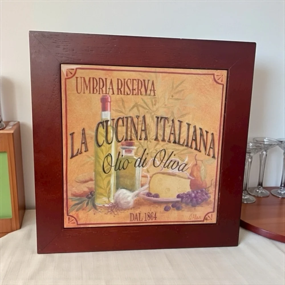 La Cucina Italiana Wall Plaque Mahogany wood Rustic Italian Kitchen Décor Signed